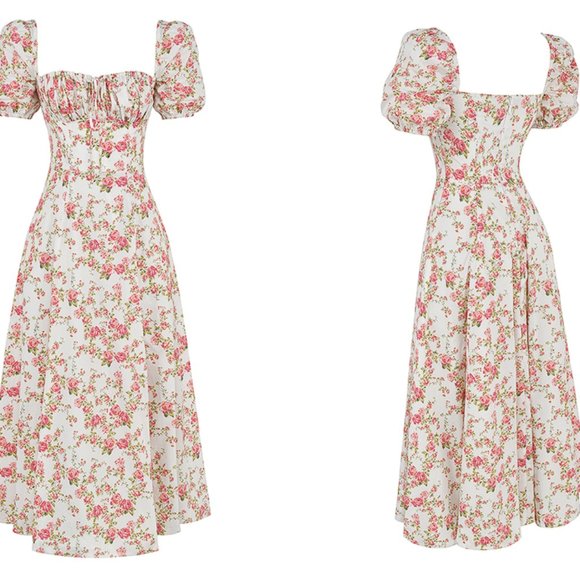 HOUSE OF CB 'Tallulah' Rose Print Puff Sleeve Midi Sundress NWOT - Picture 5 of 5